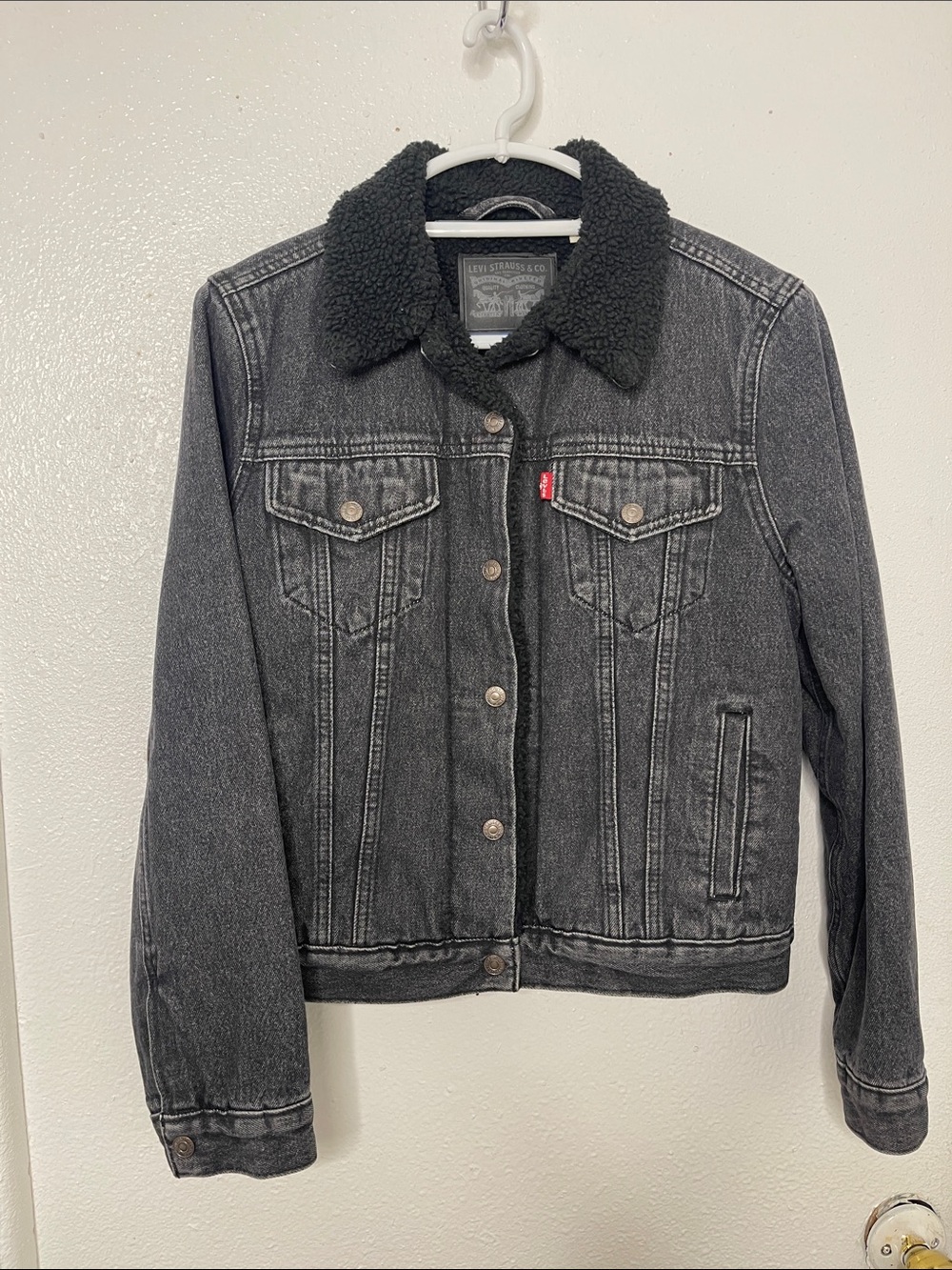Levi's Women's Black Sherpa-Trim Denim Jacket S